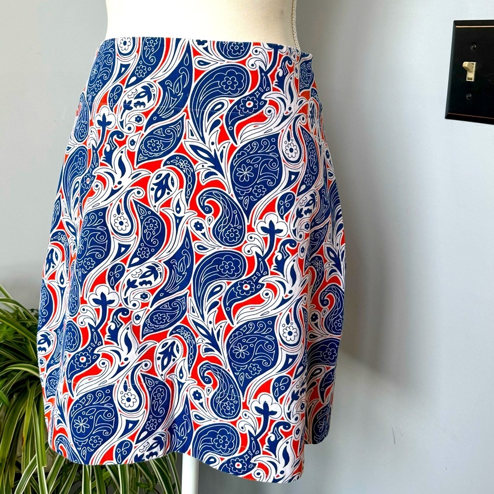 Pennington & Bailes 100%‎ Cotton Blue Orange White Paisley Summer Miniskirt sz 4